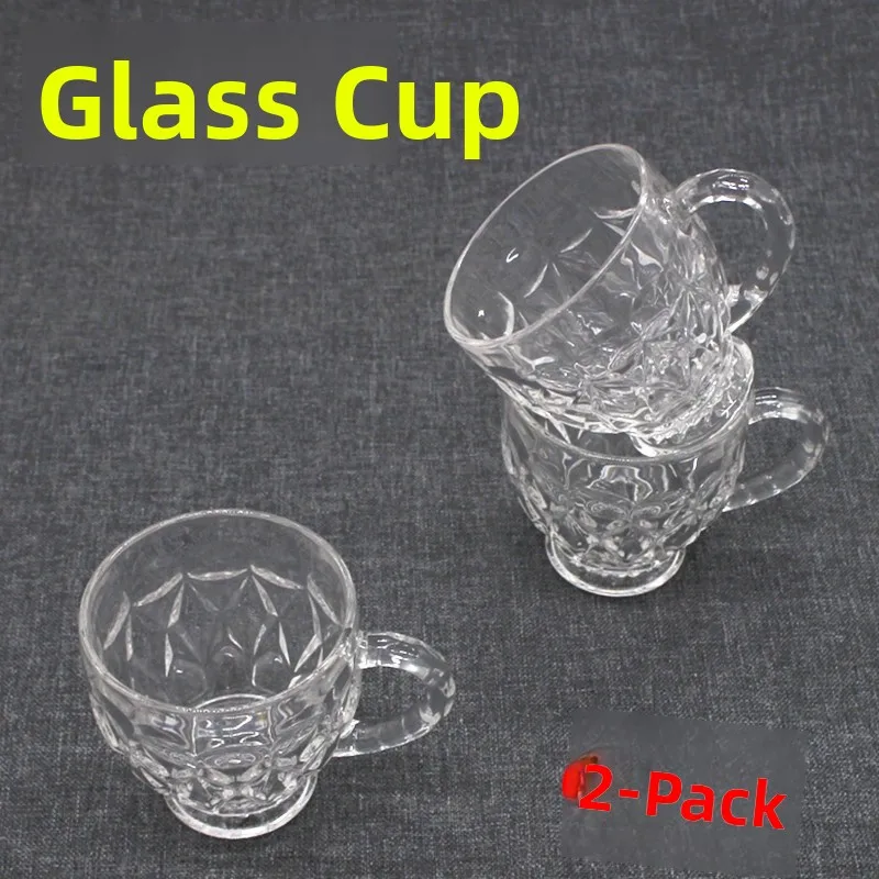 200ml Glass Beer Cup with Handle 3D Diamond Pattern Home Use Drinking Water Tea Student Anti-Scald Cup round Shape Chinese Style