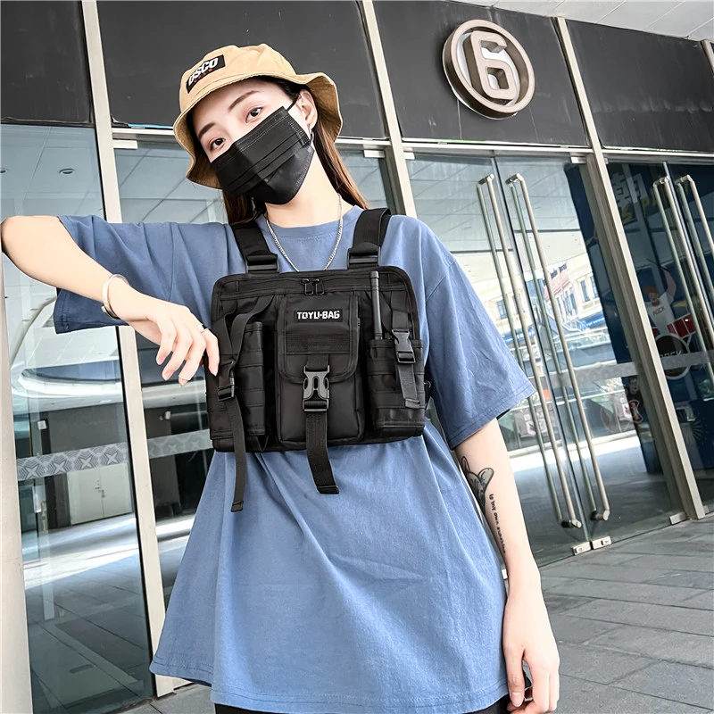 Hip Hop Unisex Chest Bag Functional Tactical Chest Rig Bag trend nylon Waist Pack Vest Streetwear Bag outdoor walkie-talkie pack