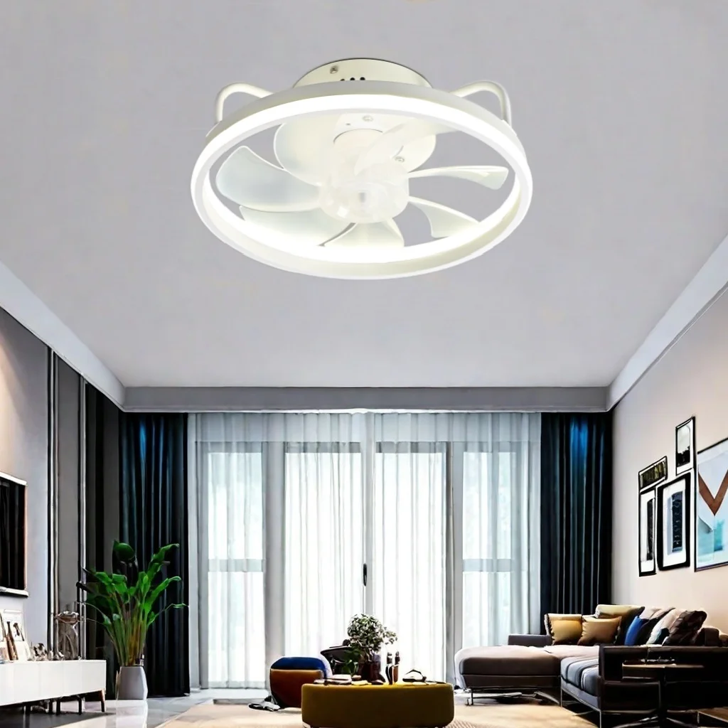 Low Profile Ceiling Fans with Lights and Remote, 3000K-6500K Dimmable Bladeless LED Fan  Flush Mount for Bedroom, kitchen