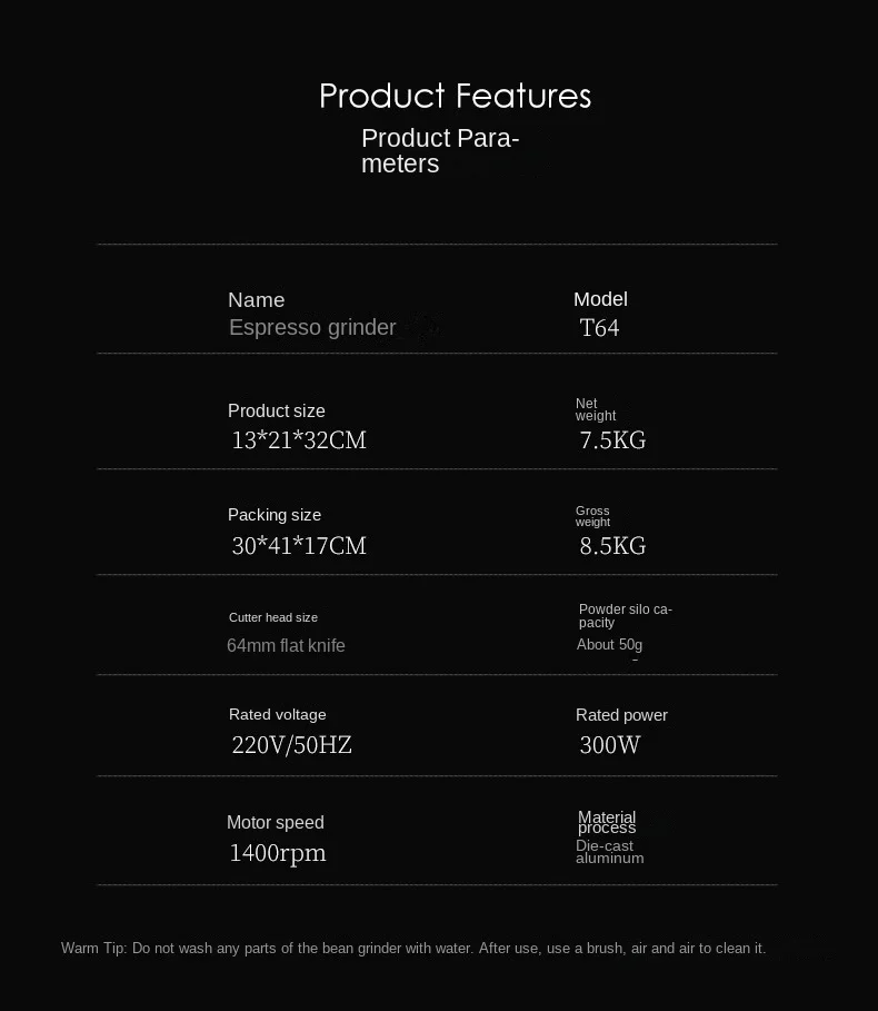 CAFOVO G64F Variable speed Coffee Bean Grinder Machine 64mm Burr Espresso Coffee Grinder Electric Quantitative Grinder