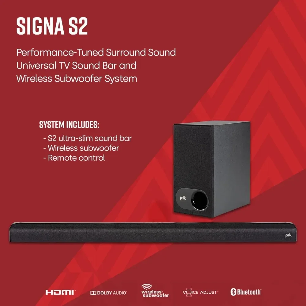 Signa S2 Sound Bar & Wireless Subwoofer – Exclusive VoiceAdjust Technology, Ultra-Slim Design, Works With 4K