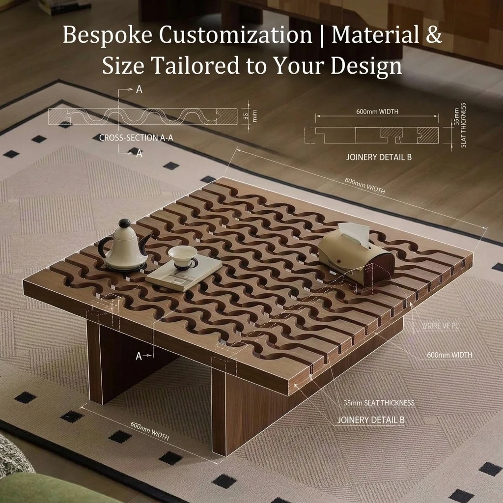 #￥Custom Coffee Table with Ash Wood Frame & Walnut Veneer Over Plywood Bespoke Sizes for Luxury Interior Designers & Projects