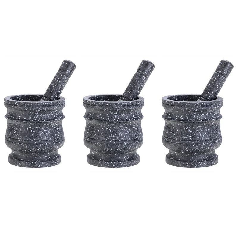 3X Granite Pattern Pestle Set Stone Herb Spice Grinder Solid Grinder Cooking Set