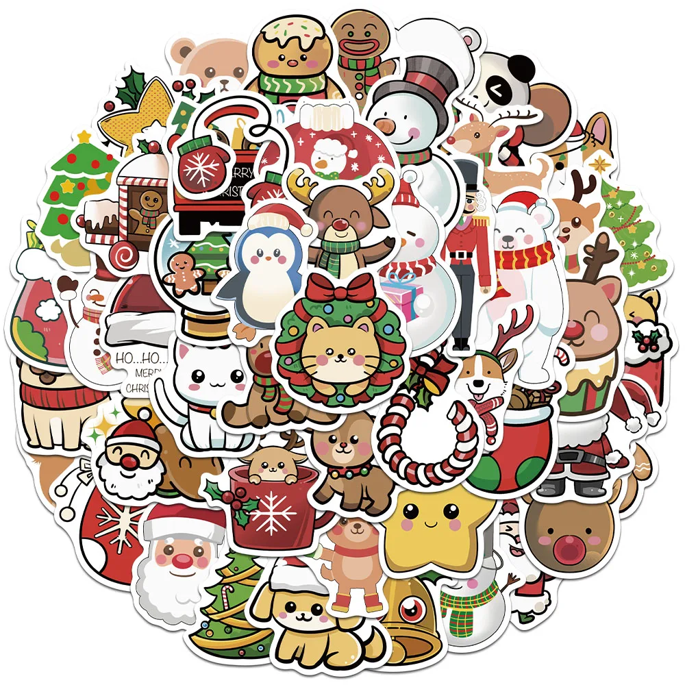 50PCS Creative Christmas Cartoon Stickers Tags Diary Stationery Computer Refrigerator Water Cup Phone Case Aesthetic Stickers