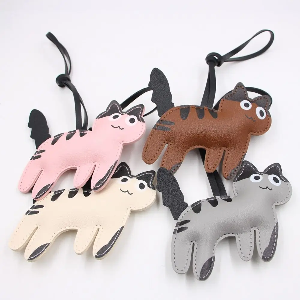 متعدد الألوان بو الجلود بولي Leather الجلود القط شماعات الكلب الحيوان سلسلة مفاتيح من الكرتون لطيف جرو حقيبة الموضة قلادة الرجال