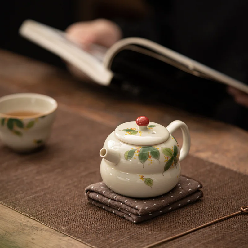 Hand Painted Osmanthus Fu Lu Teapot Porcelain Kung Fu Tea Set Retro Affordable Luxury Filter Ball Hole Teapot