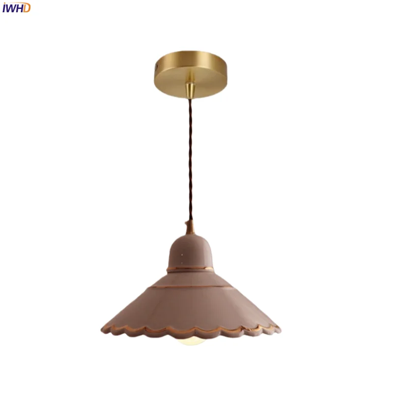 IWHD Japan Wabi Sabi LED Hanging Lamps Bedroom Kitchen Dining Room Glazed Hand-Painted Ceramic Pendant Light Decoration Hanglamp
