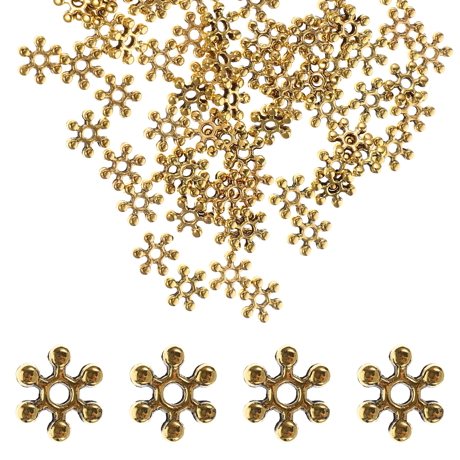 

200 Pcs Spacer Beads Retro Alloy Snowflake Charm Bracelet Jewelry Making for Ornaments Jewellery Golden Simulated Snowflakes