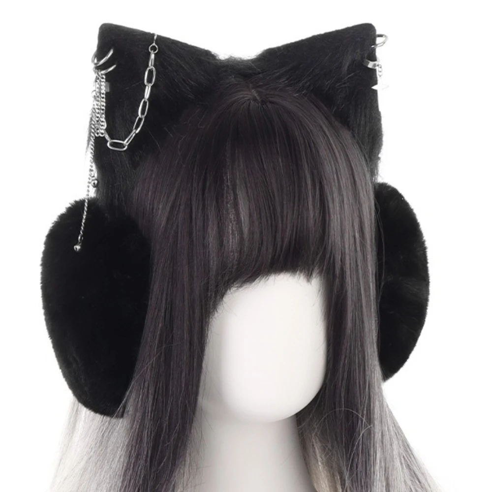 Cute Punk Kitten Ear Plush Earmuffs Winter Women Trendy Gothic Rivet Warm Earmuffs Daily Commute Cycling Ear Warmers