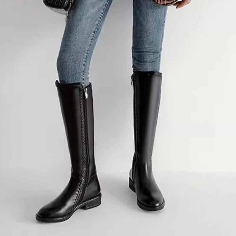 Shoes for Women 2023 Autumn New Black Simple Women\'s Knee-High Boots Winter Keep Warm Zipper High Boots Botas Largas De Mujer