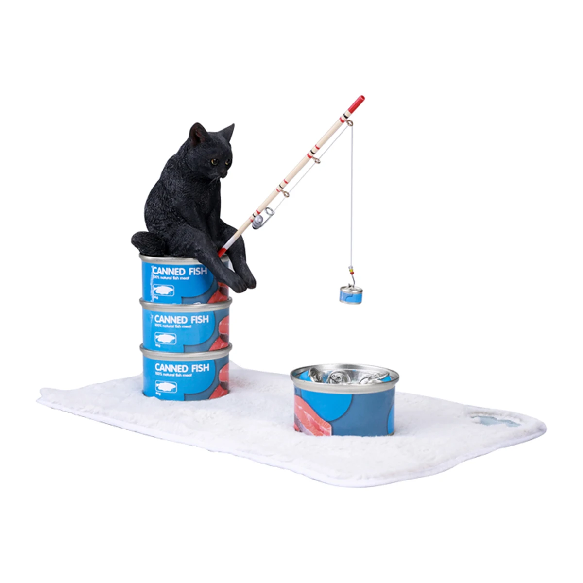 HIPLAY JXK Dream-Fishing Kitten Cat Figura de animal realista estática experta pintada a mano negra