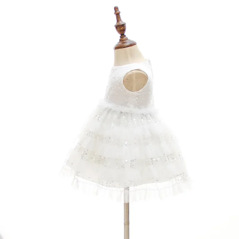 Infant Christening Gown Girl Baby Baptism Dresses Sequined Layeres First Birthday Dresses for Toddler 0 to 2 Years