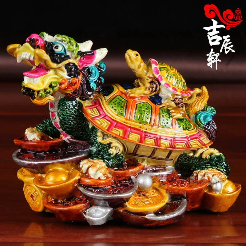 

Jichenxuan Jiaotoed Pottery Painted Pottery Dragon Turtle presents a treasure ornament, a pair of leading turtles are big.