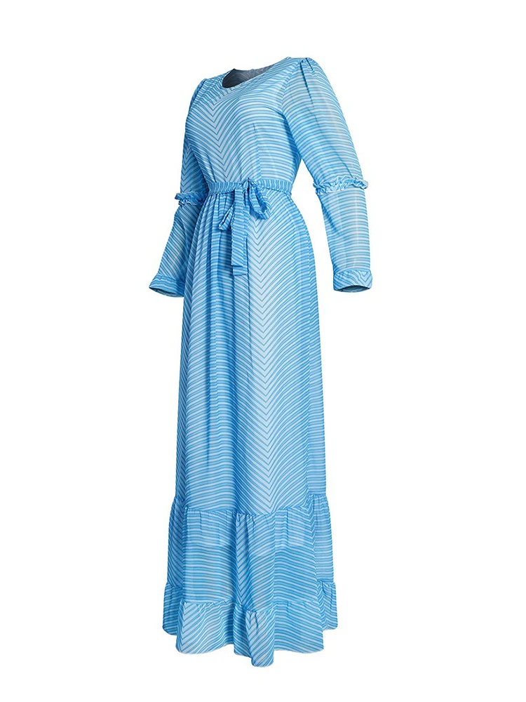 Robe maxi en mousseline de soie à manches longues pour femmes, robe ronde à plusieurs niveaux, robe d'anniversaire pour dames, grande taille, livraison gratuite, vente en gros, élégante