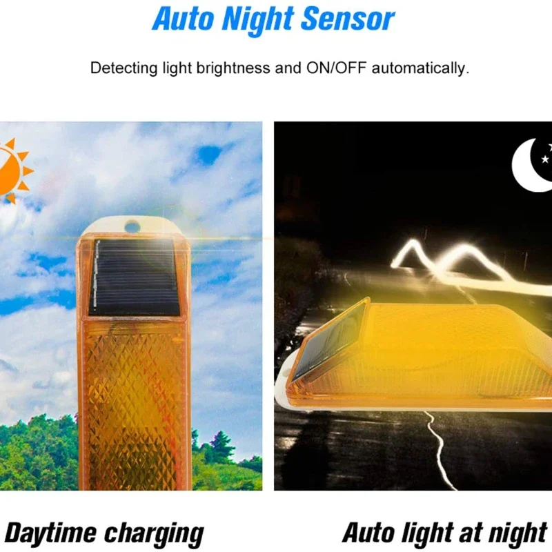 2pcs Warning LED Lamp Solar Strobe Lamp  Solar Warning Lamp Chip Control Bridge Night Driving Safety Light Traffic Caution Light