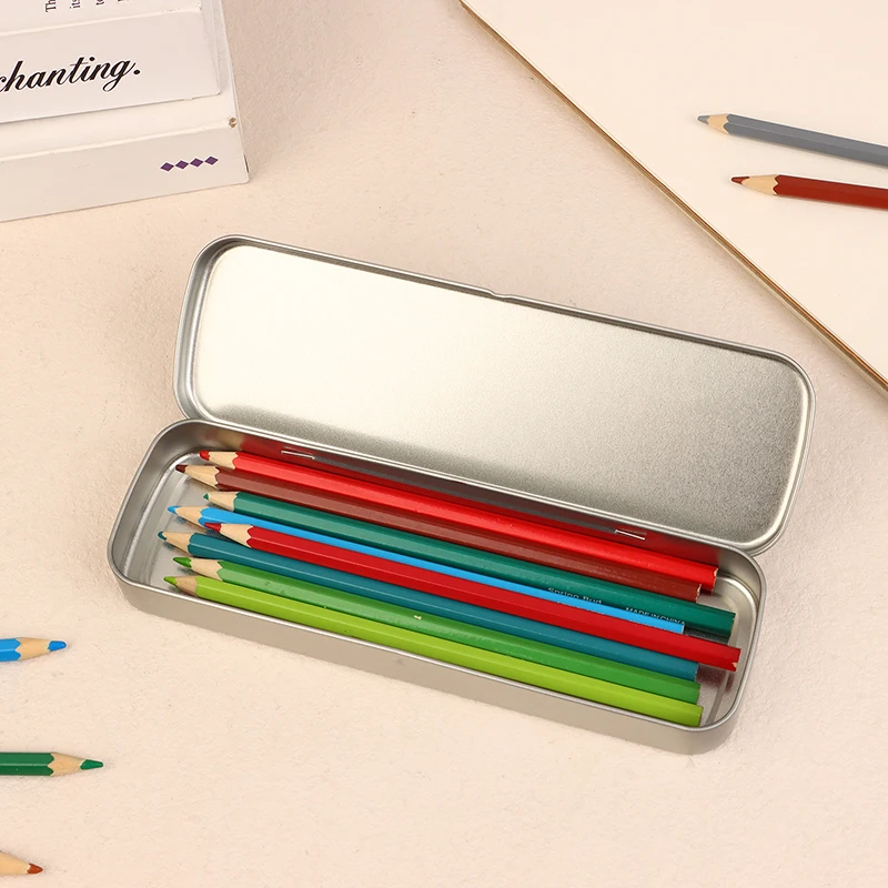 New Metal Pen Box Iron Box Versatile Metal Pencil Stationery Students Spacious Heavy Duty Pen Box Rectangular Fountain Pen Case