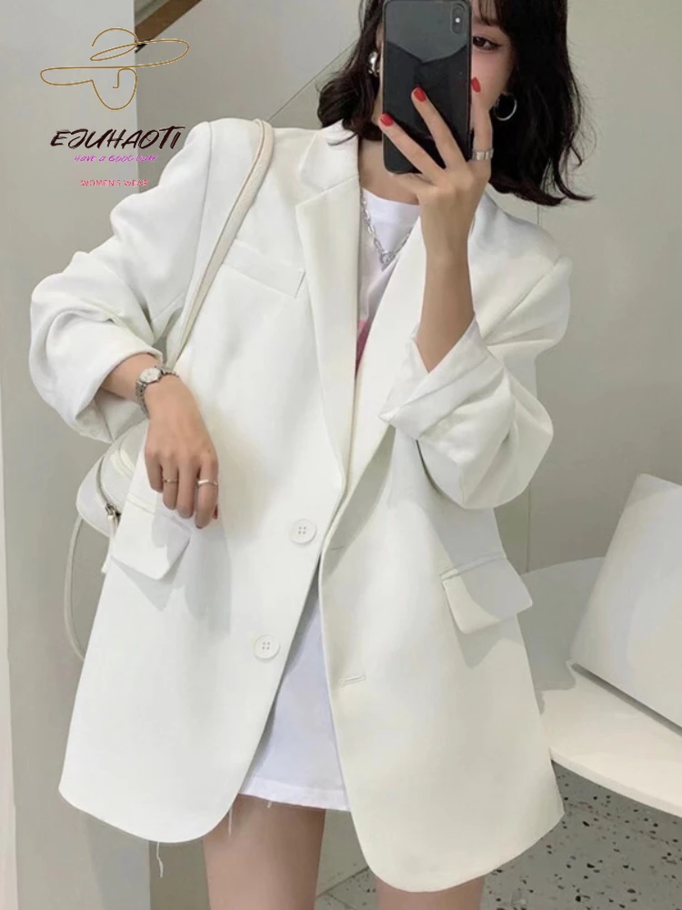 Blazer Women Korean Coat Spring New In Casual Comfort Solid Loose Clothing Fashion Elegant Office Lady Jacket Suit Tops