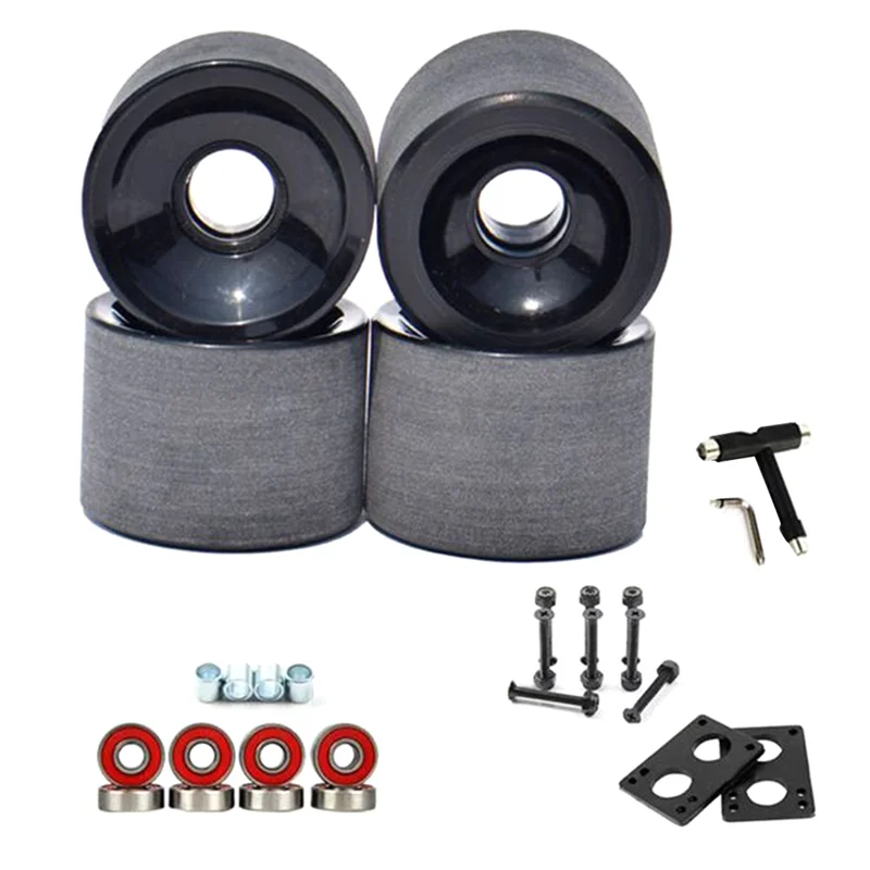 

New 4Pcs 70x51mm Surf Skateboard Wheels Longboard Low Noise Wear-Resisting Road Field Skating with Tool and Gaskets(Black)