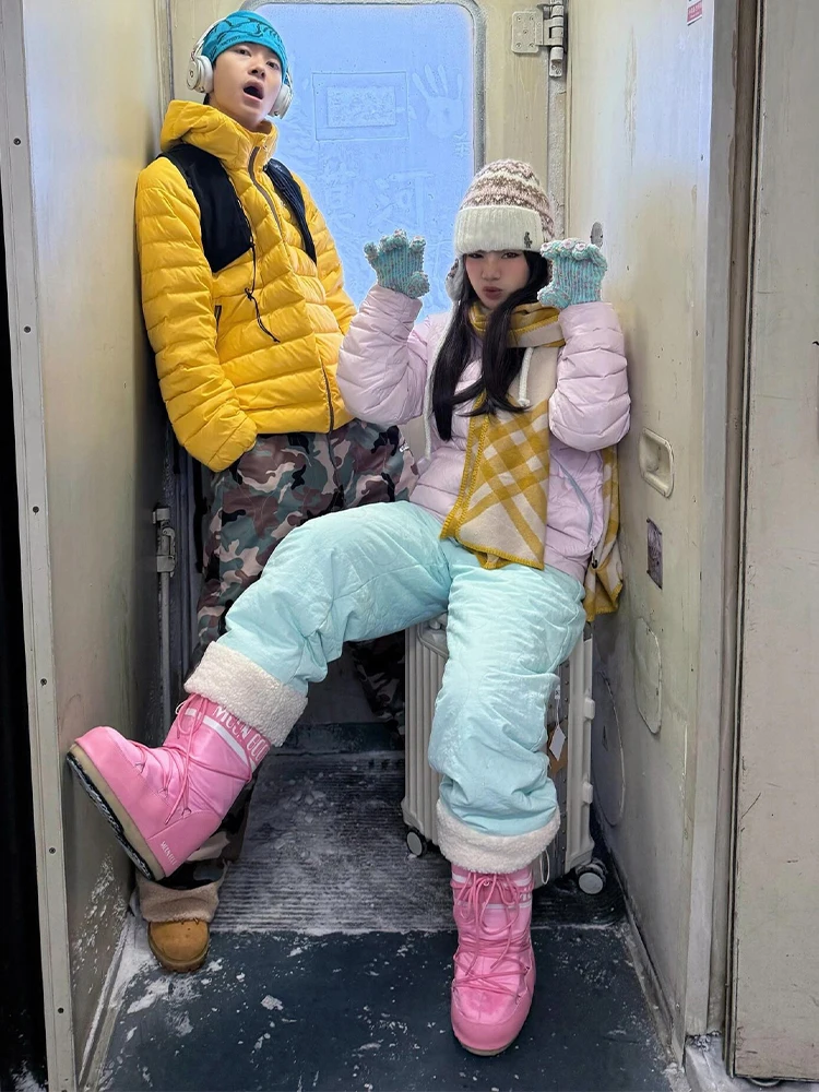 

Мужские зимние пуховые брюки с флисовой подкладкой, прямого кроя, для катания на лыжах, морозостойкие до -40 градусов, хлопковые брюки, молодежная повседневная одежда