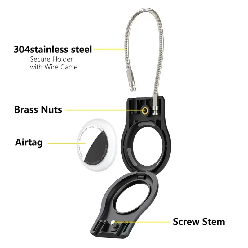 For Apple AirTag Case Wire Rope Anti-theft Case with Stainless Steel Metal Rope Anti-Theft Keychain Protective for Air Tag Lock