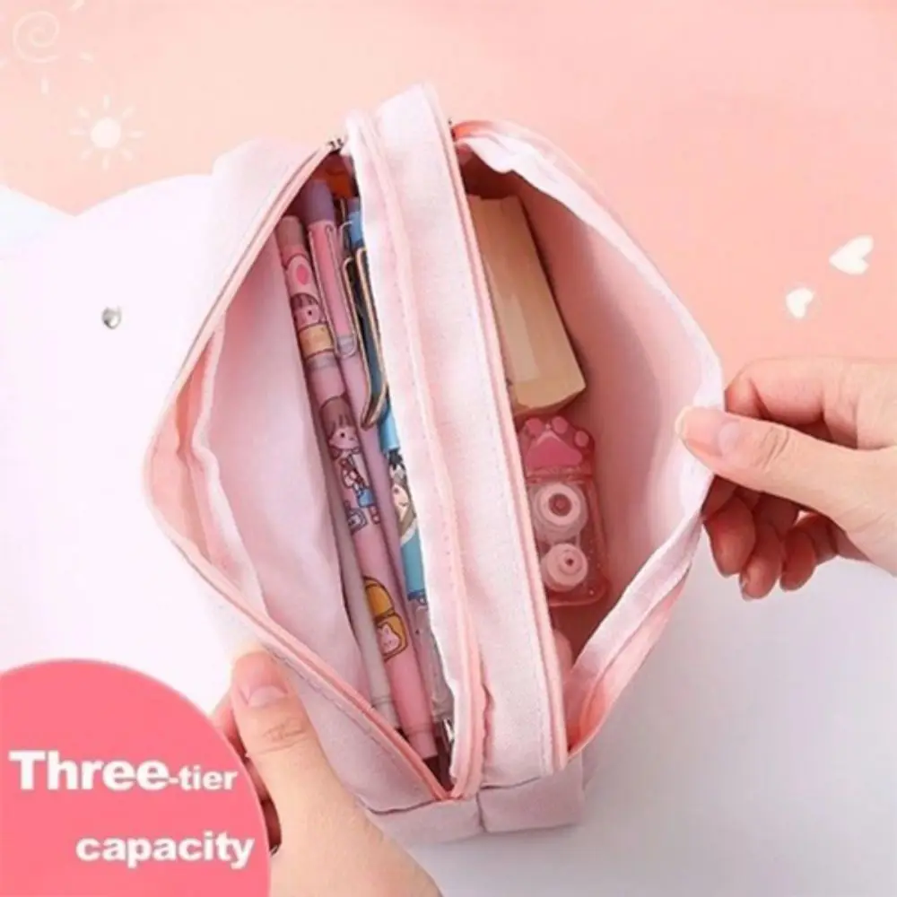 Astuccio per matite con stampa simpatico cartone animato Astuccio per penne in pelle a doppio strato Borsa per cancelleria portatile impermeabile Regalo per studenti