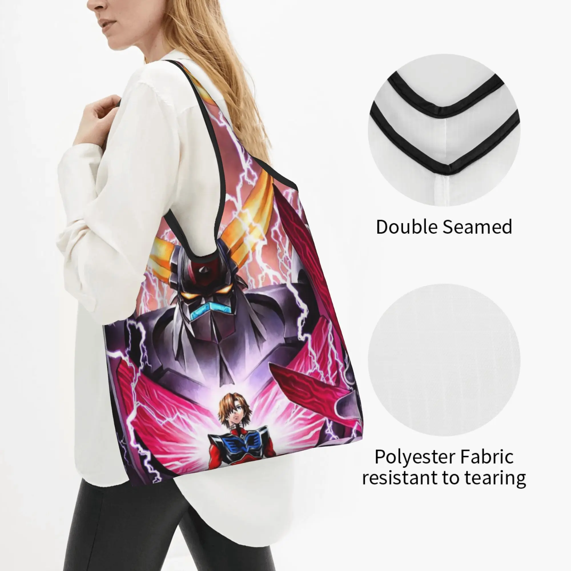 Comic G-Grendizeres Manga Groceries Shopping Bags Custom Shopper Shoulder Tote Bags Large Capacity Portable  Handbag