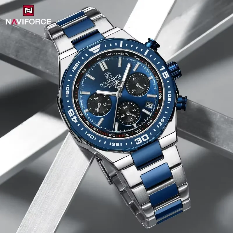 NAVIFORCE-Reloj de pulsera de cuarzo clásico para hombre, cronógrafo de lujo de alta calidad, de acero inoxidable, resistente al agua, con esfera