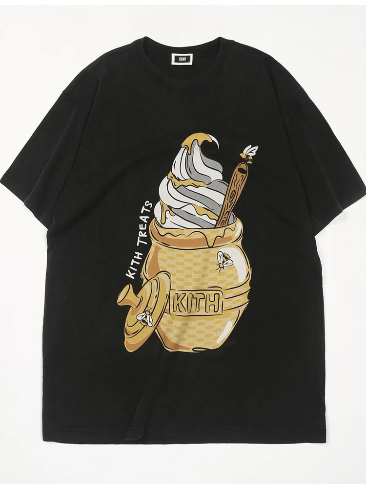 Kith Treats Honey Summer New Ice Cream Print Loose round Neck T-Shirt Men's Short Sleeve Casual Cotton Top Streetwear