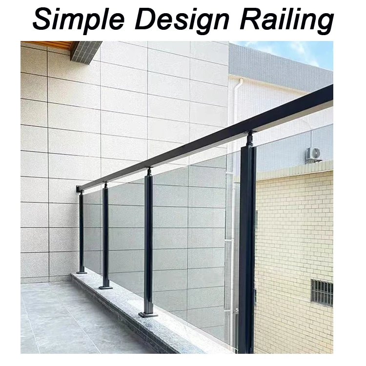 Simplify  Glass Railing Design Stainless Steel Glass Balustrade  with Black posts for BalconyRailing/ Deck Fence