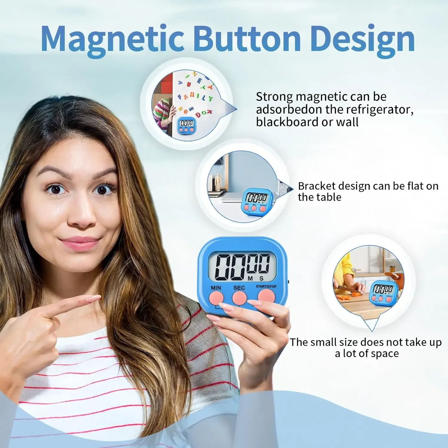 Magnetic Kitchen Timer Digital with Display Cooking Baking Count Down Up Loud Alarm Multifunctional Kitchen Timer Sleep Clock