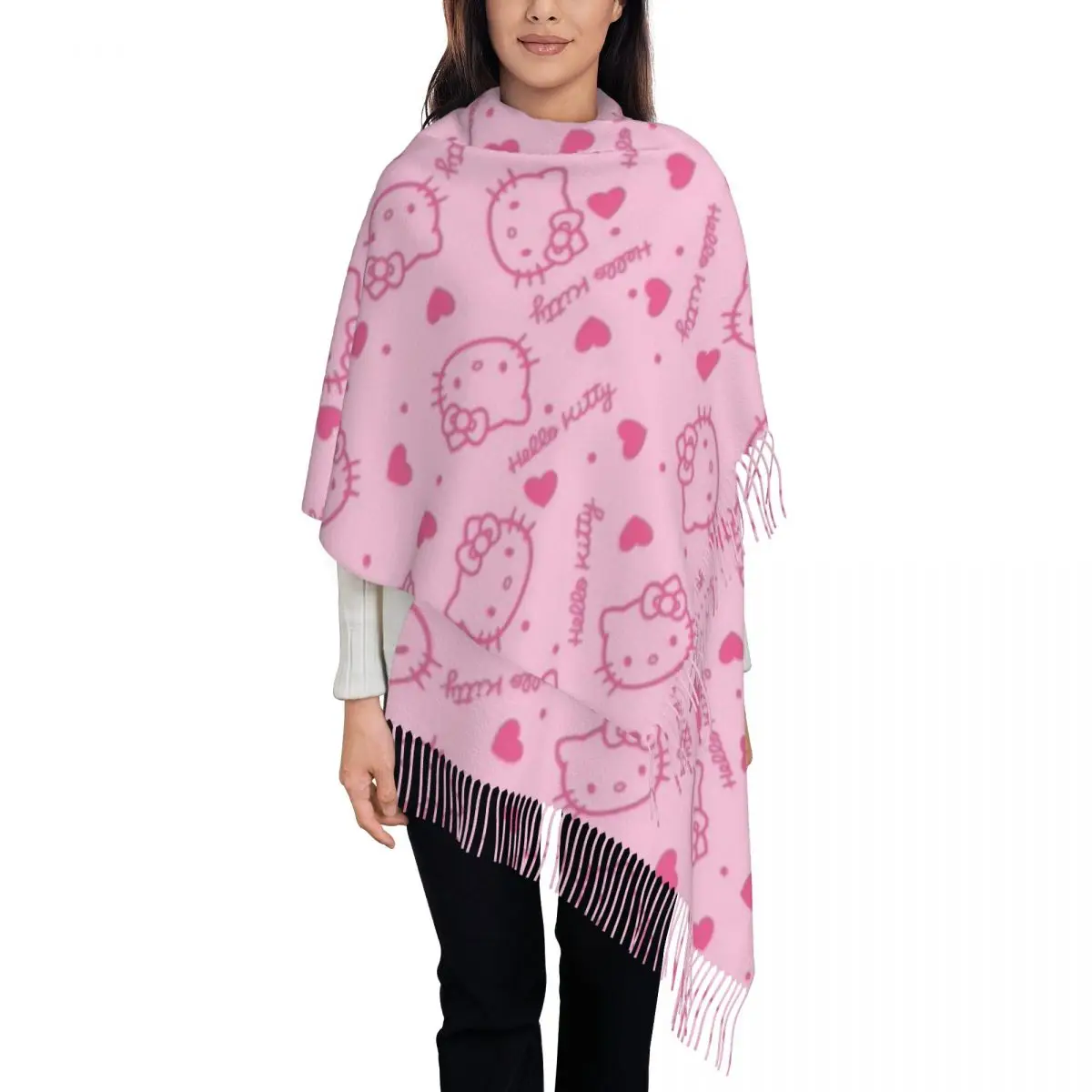 Personalized Printed Hello Kitty Cartoon Scarf Men Women Winter Fall Warm Scarves Sanrio Shawl Wrap