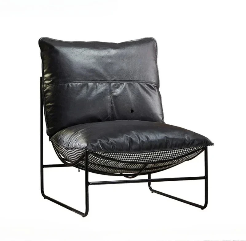 

Диван-реклайнер в скандинавском ретро-стиле, с обивкой из ткани «тысяча птиц» и натуральной кожи, двусторонний, из кованого железа, повседневный