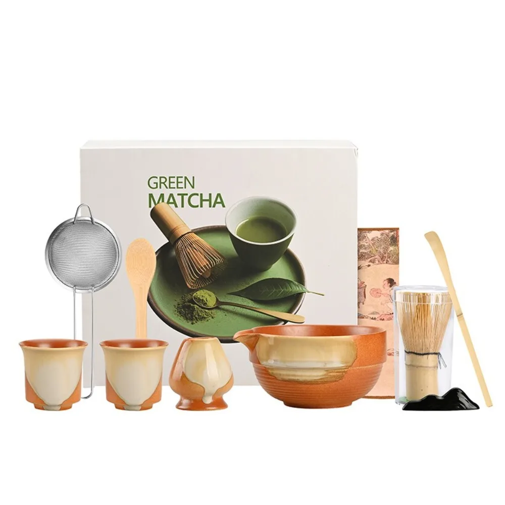 

4/5pcs Hot Sale Ceramic Japanese Matcha Tea Set Matcha Bowl with Spout Reusable Tea Whisk Set Tea Whisk Stand Matcha Making Kit