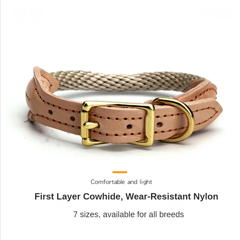 

New Dog Cowhide Collar Small Dog Pet Collar Soft Nylon Dog Collar Leash Teddy Labrador Dog Walking Dog Leash Dog Collar