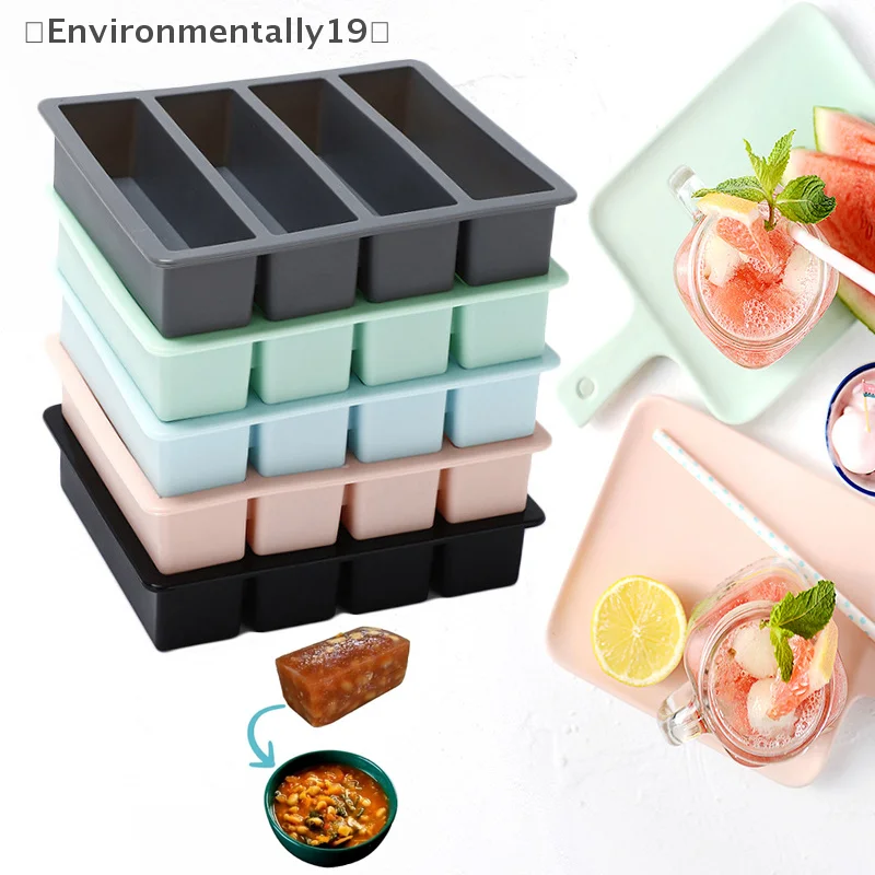 AngiStorage-Plateaux de congélation en silicone avec couvercle, moules de congélation, extra large, soupe, glace, 4 cubes