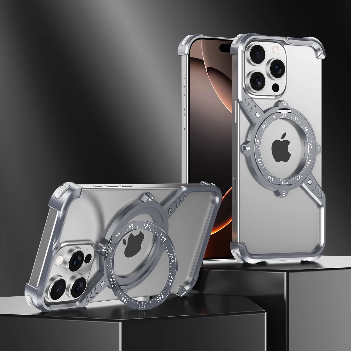 For IPhone 16 Pro Max Borderless Aluminum Alloy Armor Phone Case for IPhone 14 15  Pro Max Rotating Bracket Magnetic Metal Case