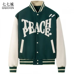 Spring Varsity Jacket Men Women Letter Embroidery Baseball Coats Bomber New Casual Streetwear Patchwork Pu Sleeve Jackets Autumn