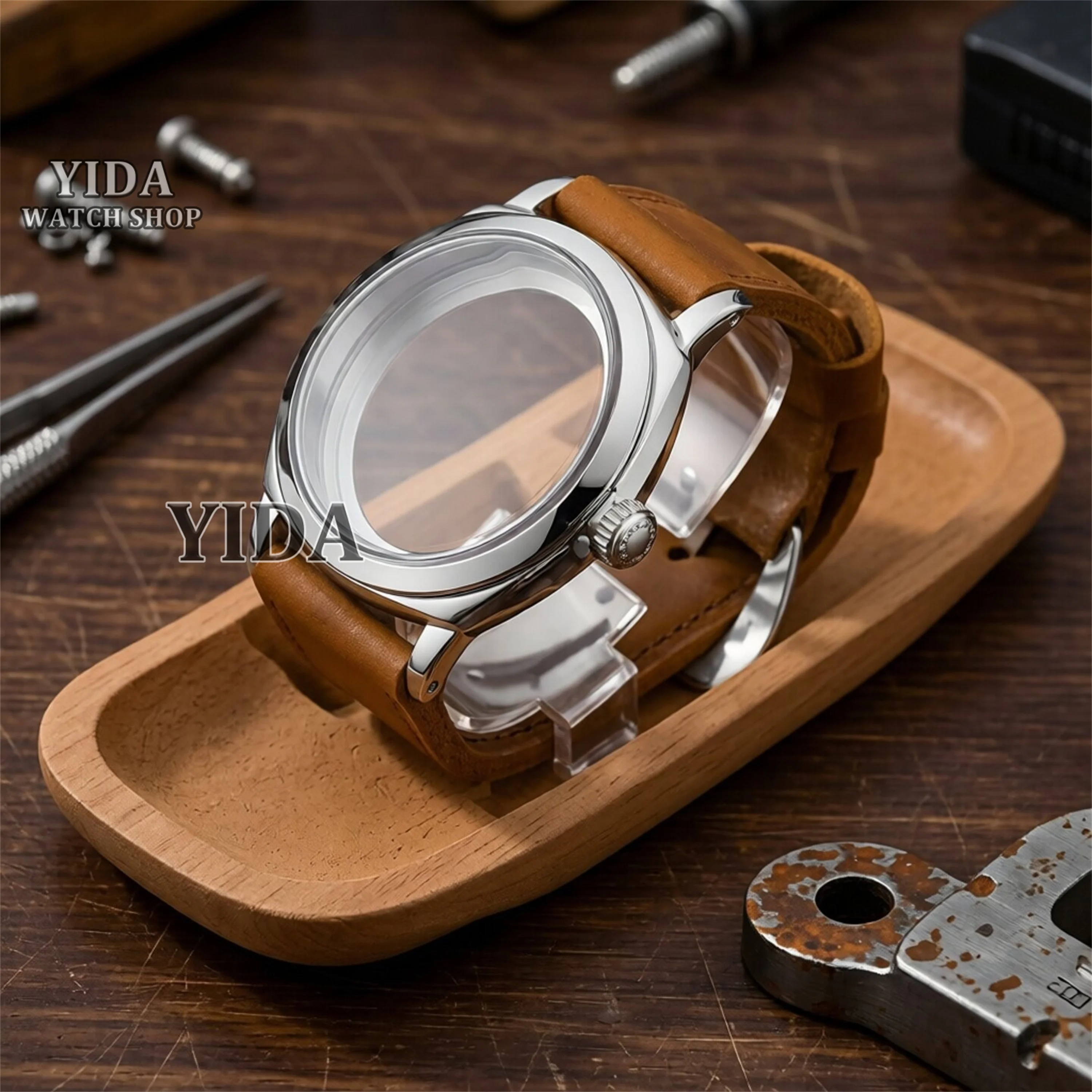 

PAM 6154 Vintage Case Stainless Steel Sapphire Crystal Bubble Mirror Case10ATM Waterproof Case for ETA6497/6498 Movement Parts