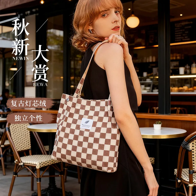 insSimple style corduroy canvas bag with double shoulder straps, canvas bag for travel and storage, women's bag, shoulder bag