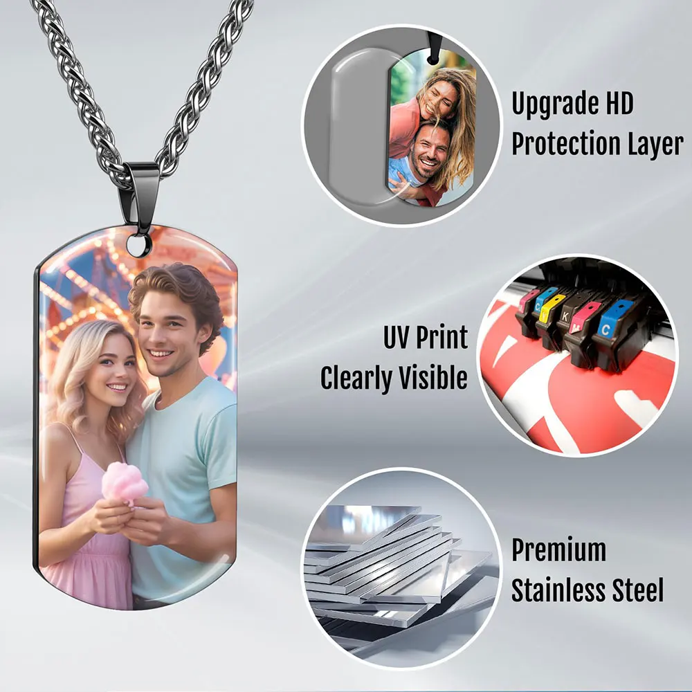 Collier photo photo personnalisé, colliers personnalisés pour femmes et hommes, collier gravé personnalisé avec texte photo