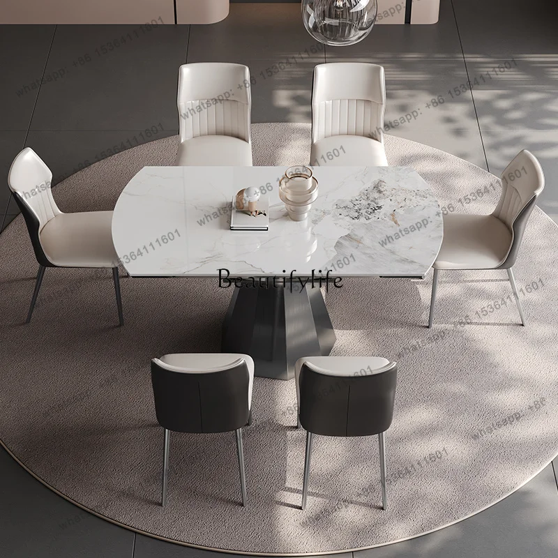 Factory Direct  Rock slab dining table retractable folding square and round dual-purpose modern light luxury round table