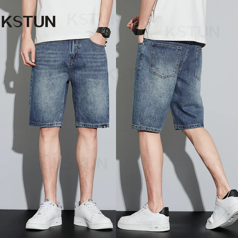 

KSTUN 2024 Summer Denim Shorts Men Jeans Blue Slim Straight Male Knee Length Pants Men's Shorts Streetwear Casaul Men's Clothing