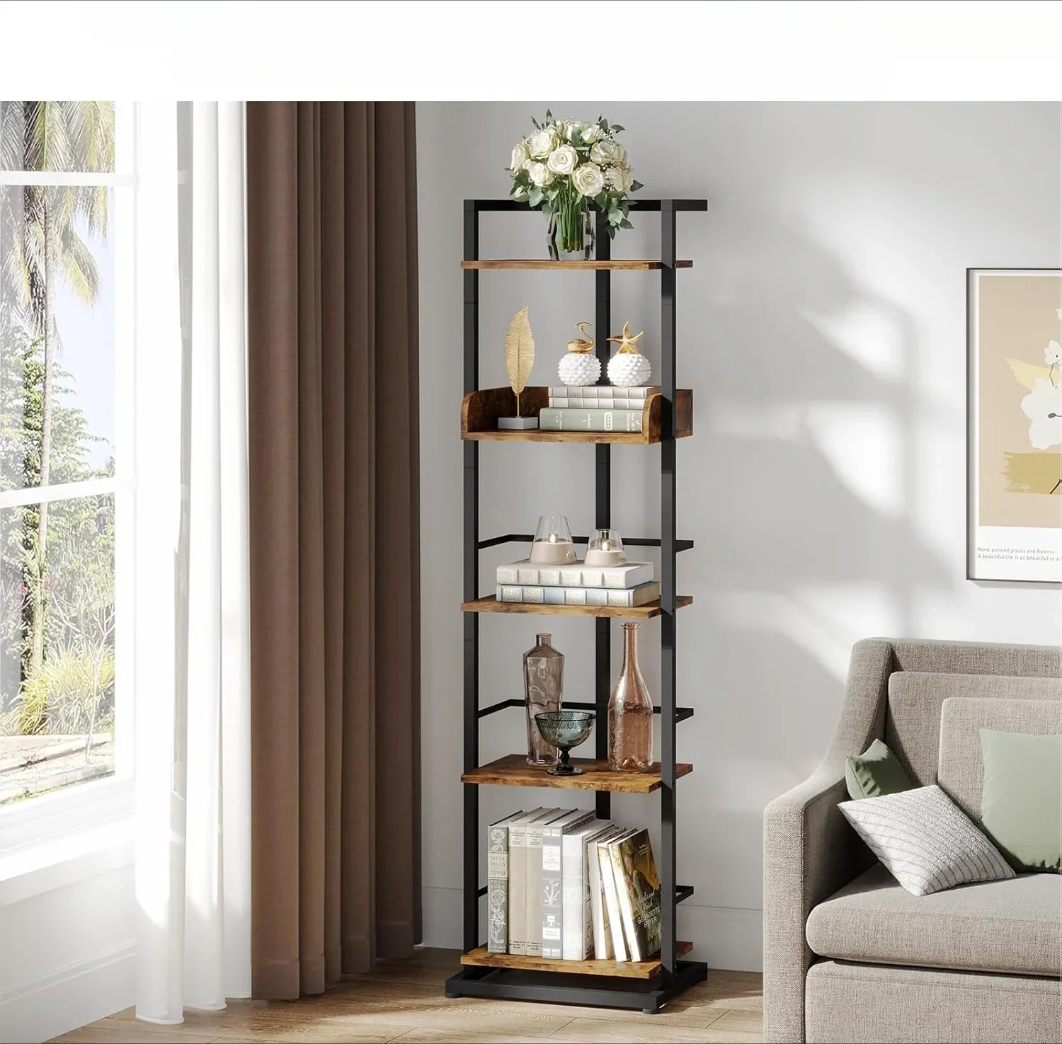 

Hosfais Bookshelf - Wooden Bookcase High Angle Bookshelf Storage Organizer Display Bookshelf for Living Room Bedroom Office Home