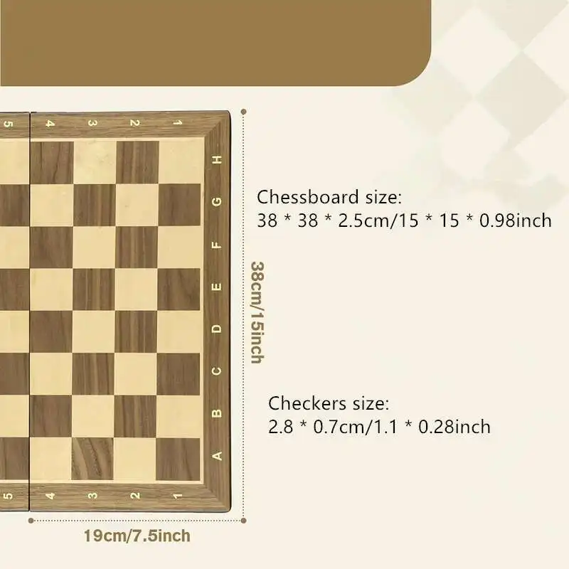 لوحة خشبية مغناطيسية جديدة 38 سم/15 بوصة 2 في 1 لعبة الداما مجموعة لعبة لوحية قابلة للطي مع لوح سفر محمول ملكي إضافي