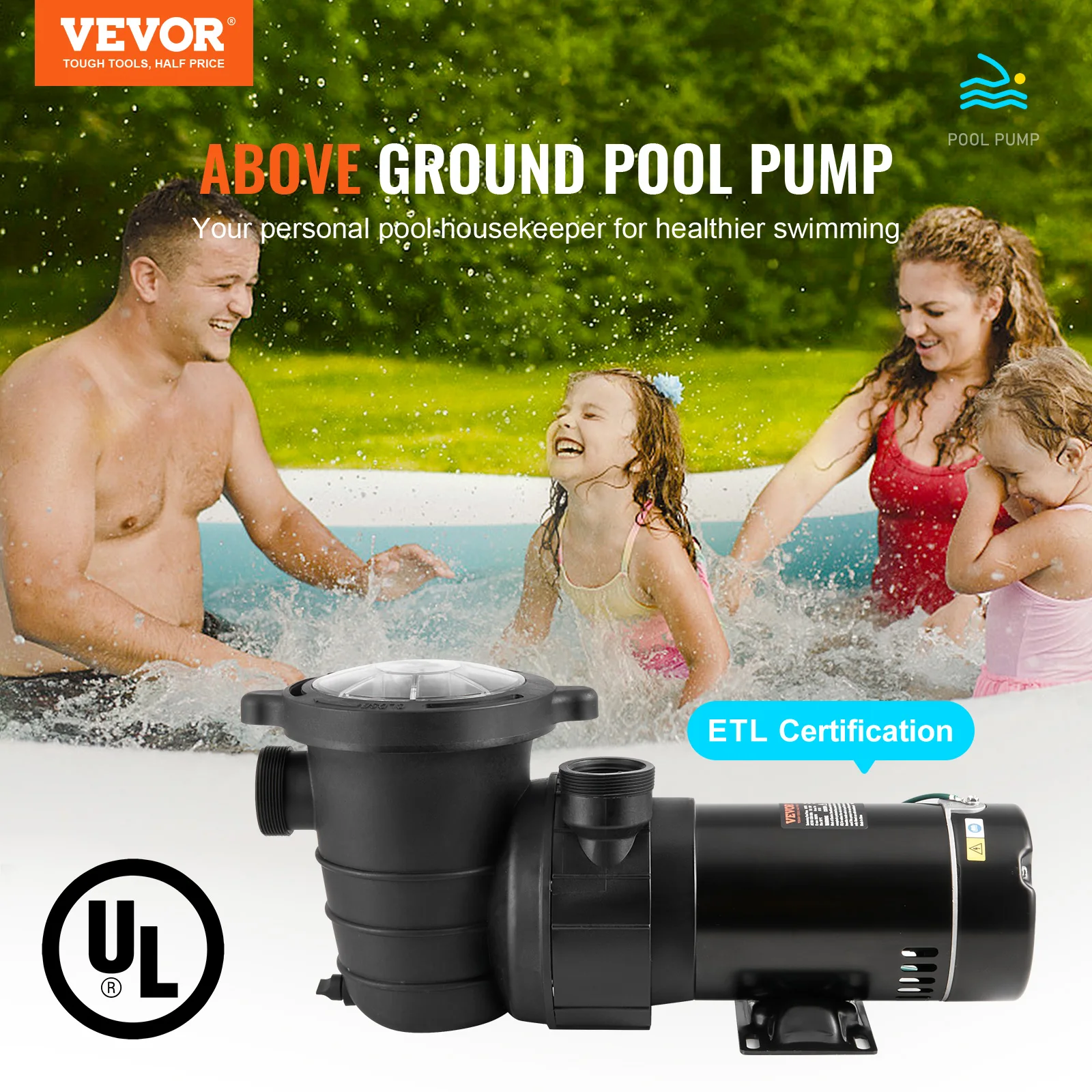 Imagem -02 - Vevor-bomba de Piscina de Velocidade Única com Cesta do Filtro 1hp 1.5hp 2hp para Piscinas Acima do Solo Banheiras Quentes Spas Certificado ul