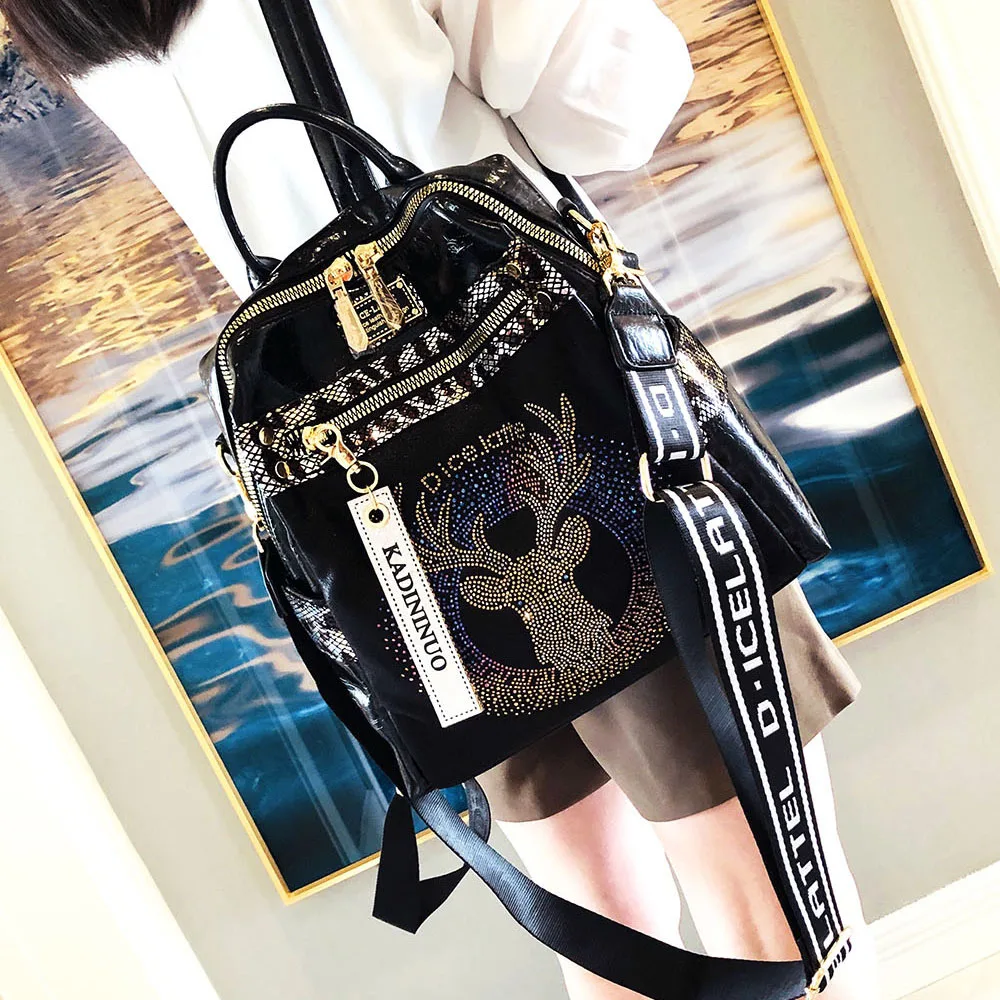 Trend Backpack Fashion New Soft Leather Sac À Dos Femme Hot Diamond Shoulder Satchel Rucksack Female Bags
