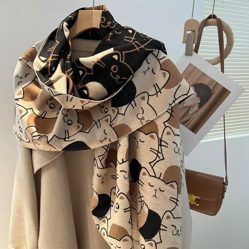 

Winter Women's Scarf Luxury Design Double sided Cashmere Feel Scarf Warm Scarf Shawl Female Thick Blanket Wraps Foulard