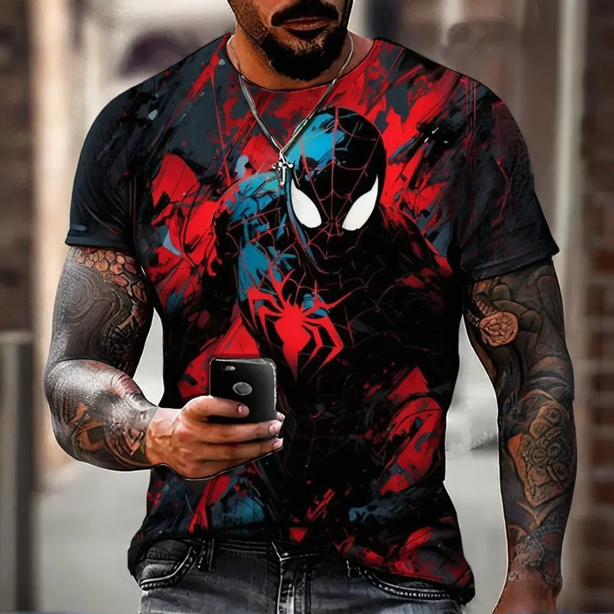 Marvel, 2026 Camiseta colorida de verano para hombre, estampado 3D de Spider Man, patrón de Iron Man, ropa informal de manga corta a la moda