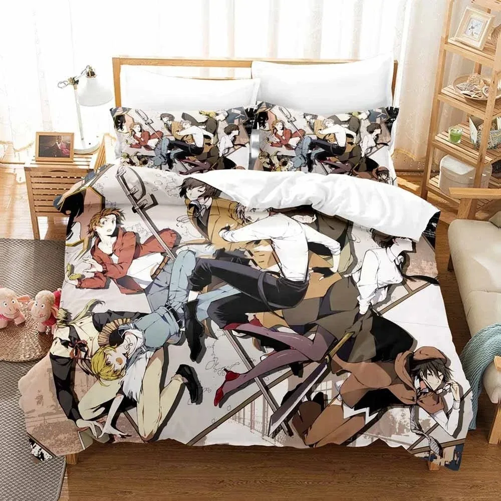 Anime Bungo Stray Dogs Bedding Set Cartoon Duvet Cover And Pillowcases Queen Full Size Kids Gift Decor Home Bedclothes