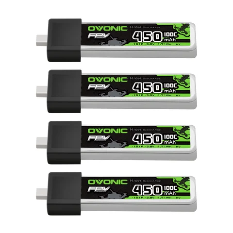 OVONIC 1S LiPo Battery 450mAh 100C HV 3.8V with BT2.0 Connector for FPV Tiny Whoop (4pcs)